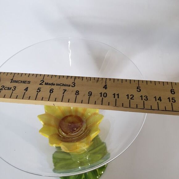 222 Fifth Yellow Sunflower Tall Margarita Glass Large Tropical Coastal - Picture 6 of 7